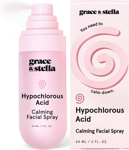 grace & stella Hypochlorous Acid Spray for Face - Body Acne Spray - Gentle Face Mist to Calm Redness & Flare-Ups Back Acne - Soothing Facial Mist for Sensitive Skin - Travel Size (60 ml/2 fl oz)